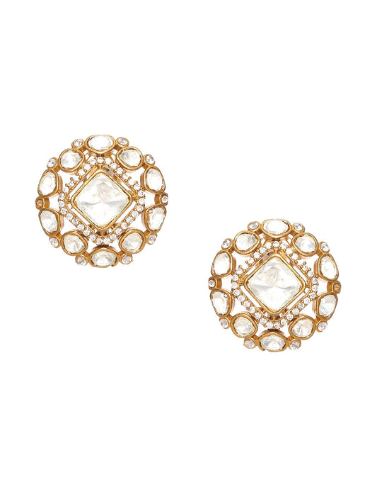 Kundan oversized Studs - Ruby Raang | Swadesiicart