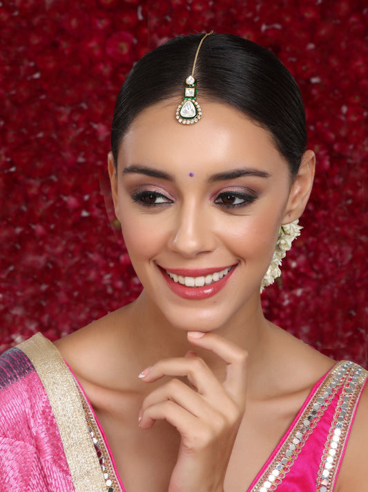 Kundan Maang Tikka with Meenakari - Ruby Raang | Swadesiicart