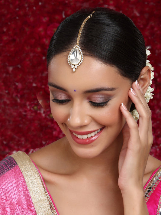 Kundan Maang Tikka with Diamonds - Ruby Raang | Swadesiicart