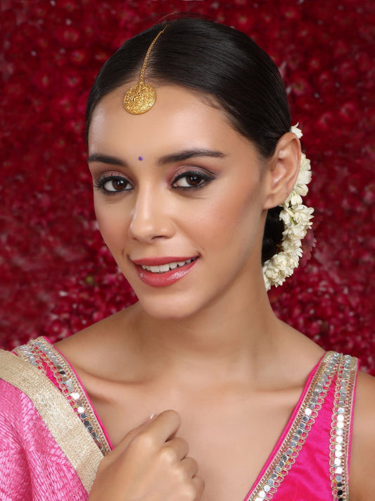 Golden Maang Tikka - Ruby Raang | Swadesiicart