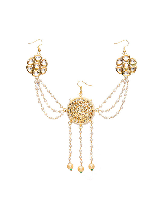Kundan Juda Pin with Pearls - Ruby Raang