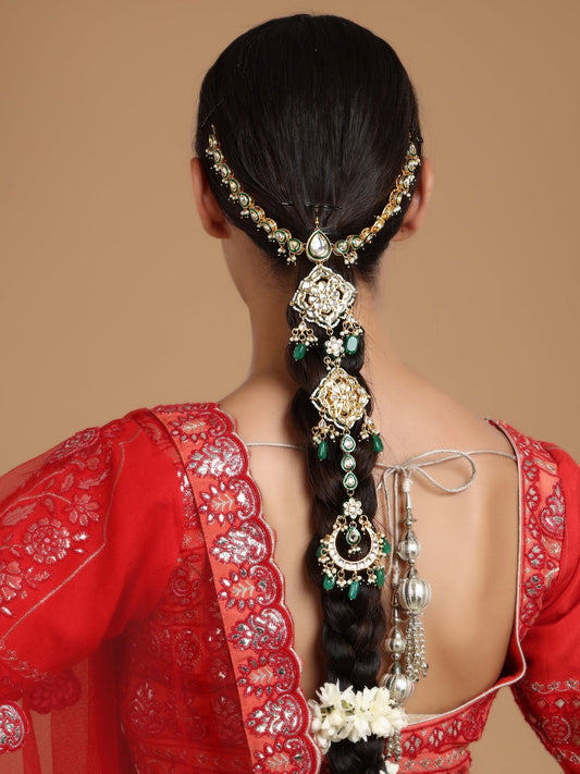 Kundan and Stone Hair Braid (Chotti) - Ruby Raang | Swadesiicart