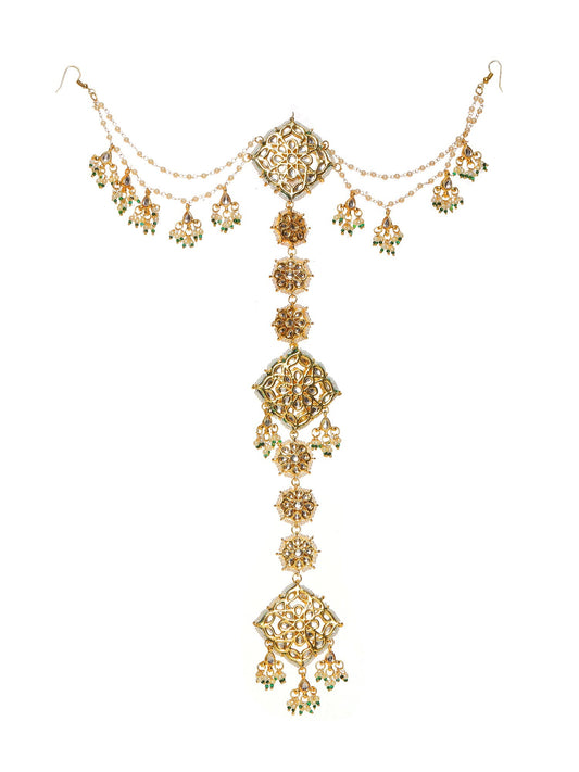 Kundan and Pearl Hair Braid (Chotti) - Ruby Raang | Swadesiicart