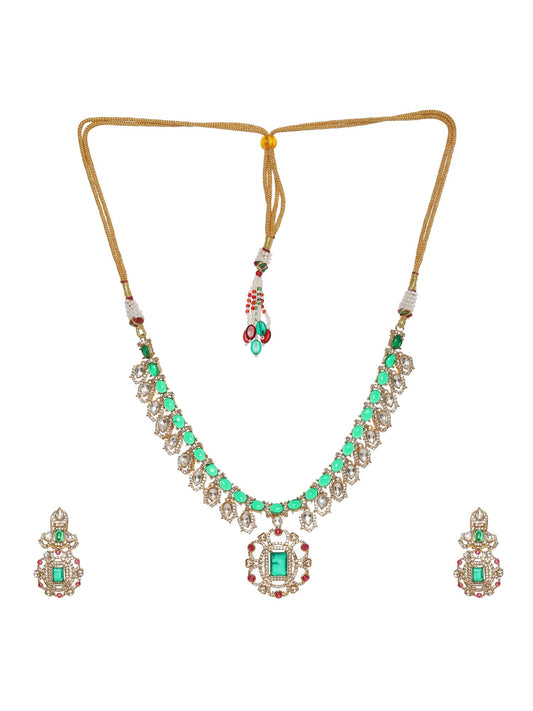 Multi Color Kundan and Stone Choker with Earrings - Ruby Raang - Swadesiicart