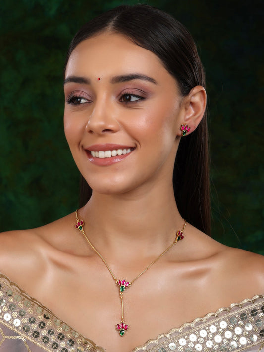 Handcrafted Patchi Kundan Necklace with Studs - Ruby Raang - Swadesiicart