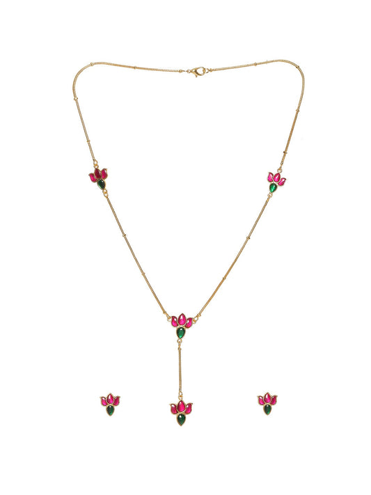 Handcrafted Patchi Kundan Necklace with Studs - Ruby Raang - Swadesiicart