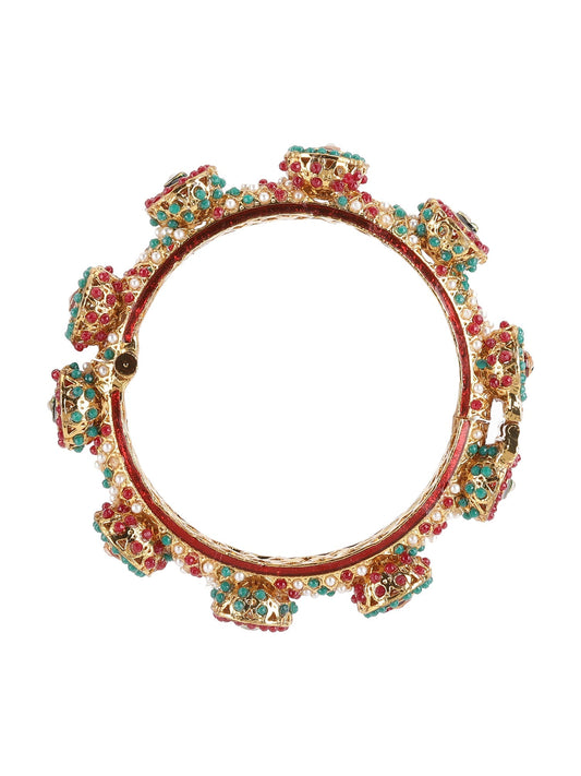 Rajwada Red - Green Hues Handcrafted Heavy Bangles (set of 2) - Ruby Raang