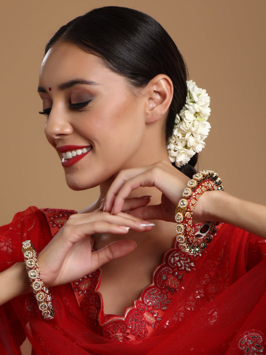 Red Meenakari Handcrafted Heavy Bangles (set of 2) - Ruby Raang