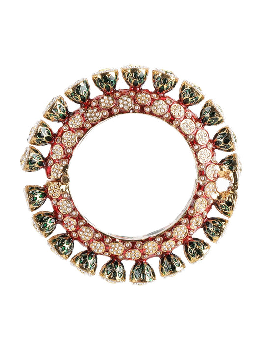 Red Meenakari Handcrafted Heavy Bangles (set of 2) - Ruby Raang