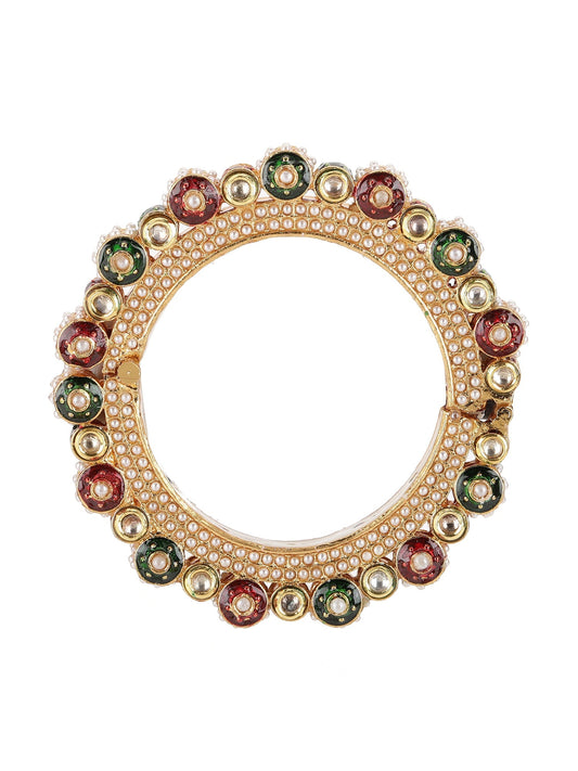 Pearl Meenakari Handcrafted Heavy Bangles (set of 2) - Ruby Raang