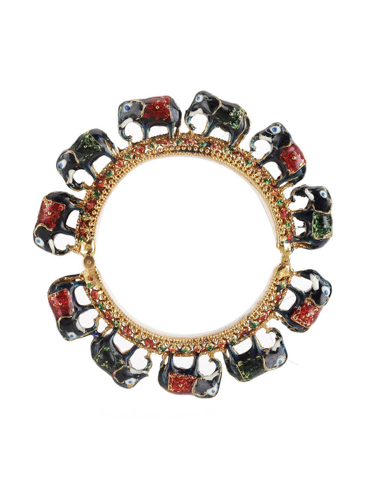 Elephant Blue Meenakari Handcrafted Heavy Bangles (set of 2) - Ruby Raang