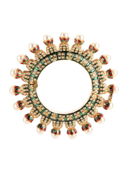 Oversized Pearl Meenakari Handcrafted Heavy Bangles (set of 2) - Ruby Raang