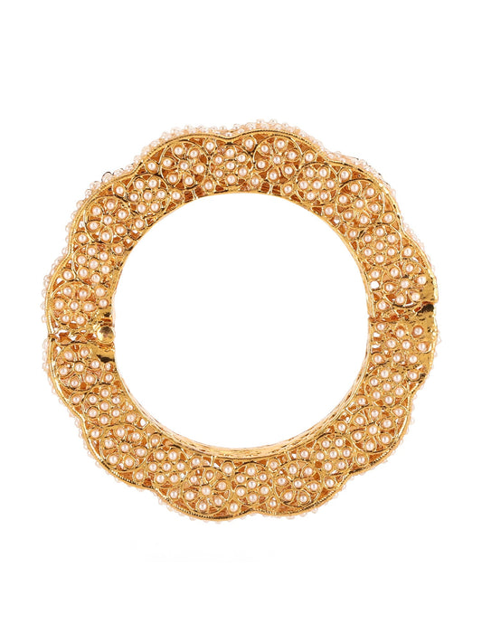 Golden Pearl Handcrafted Heavy Bangles (set of 2) - Ruby Raang