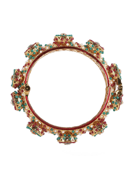 Rajwada Red - Green Hues Handcrafted Heavy Bangle - Ruby Raang