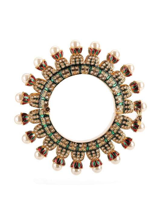 Oversized Pearl Meenakari Handcrafted Heavy Bangle - Ruby Raang
