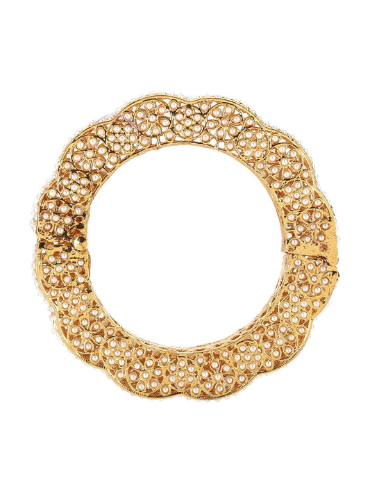 Golden Pearl Handcrafted Heavy Bangle - Ruby Raang