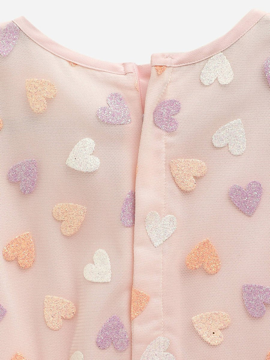 Ahalyaa Pink Net Glitter Print kids Dress For Girls | Swadesiicart