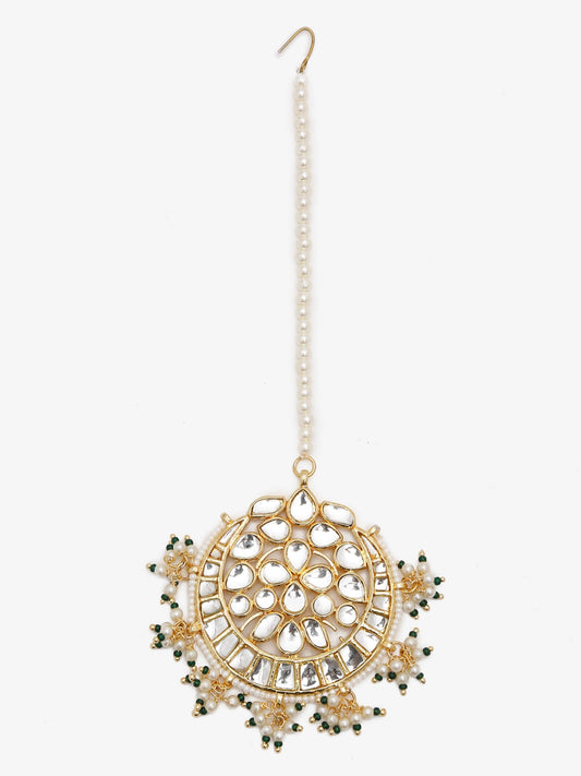 Gold Toned White Kundan Maang Tikka - Ruby Raang | Swadesiicart