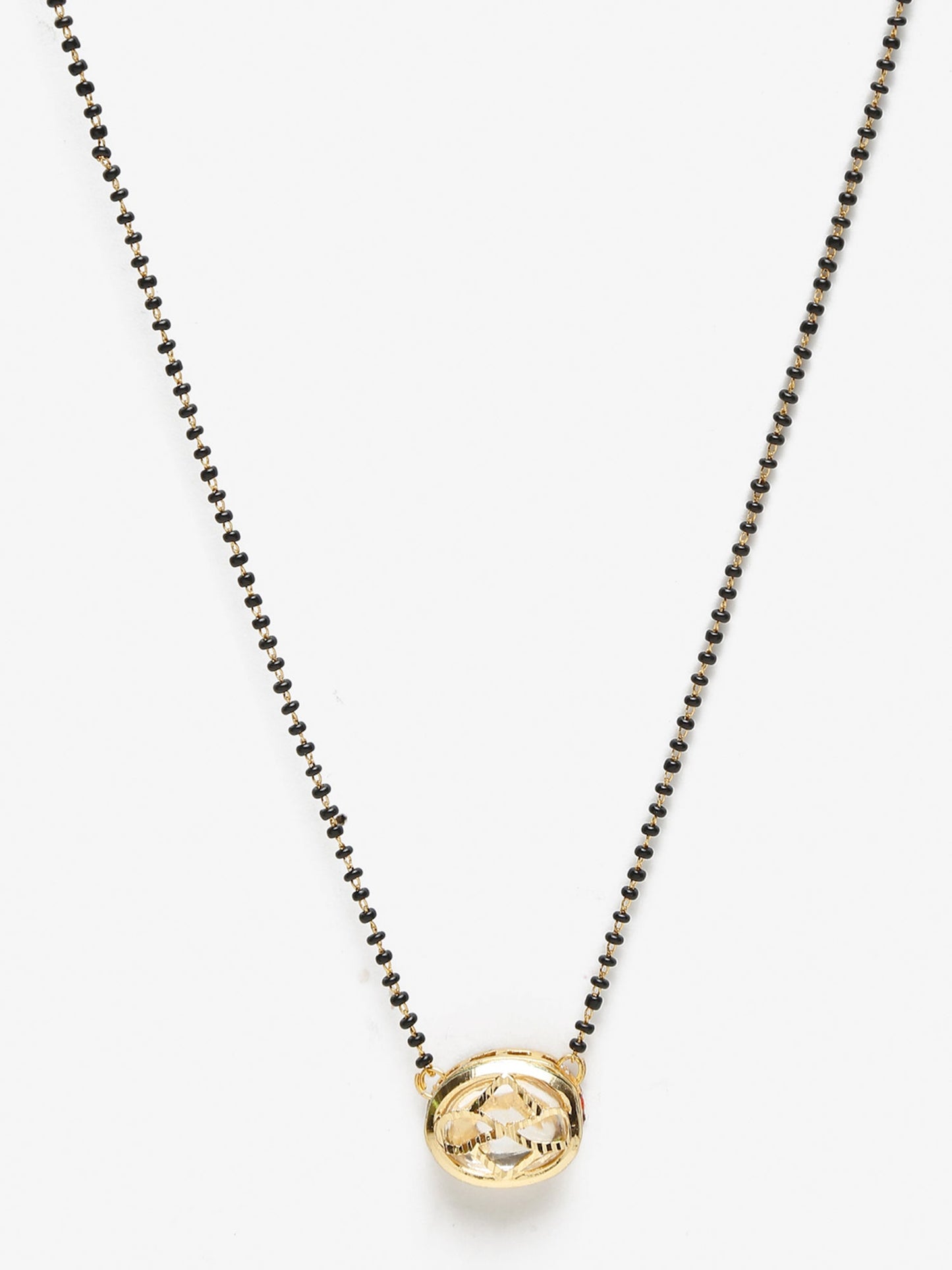 Gold-Polished Black Beaded Kundan Mangalsutra - Ruby Raang | Swadesiicart