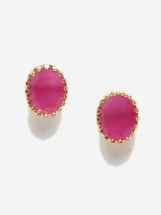 Maroon Gold-Toned Oval Studs Earrings - Ruby Raang - Swadesiicart
