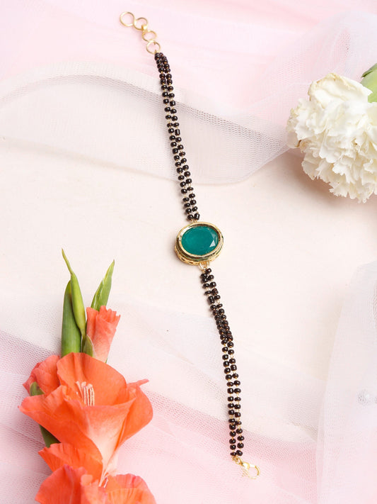 Black Gold-Polished Kundan Mangalsutra Bracelet - Ruby Raang - Ruby Raang Studio