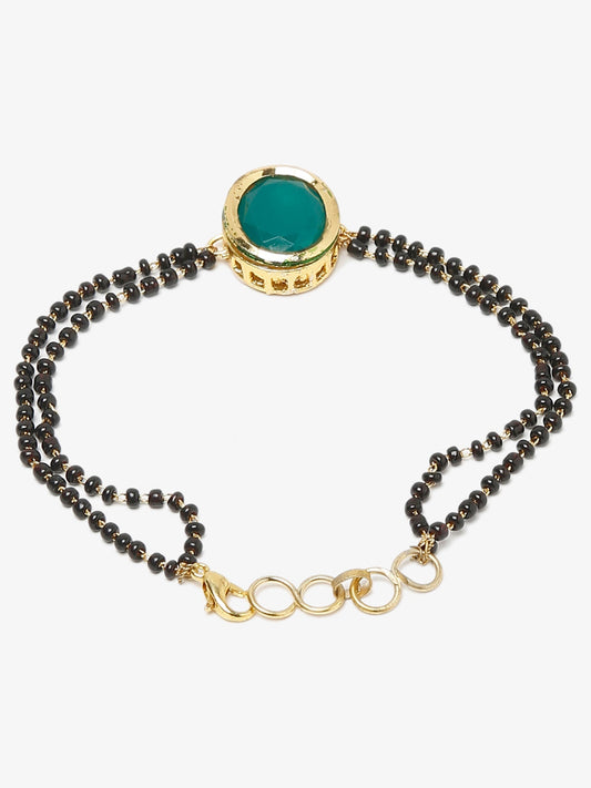 Black Gold-Polished Kundan Mangalsutra Bracelet - Ruby Raang - Swadesiicart