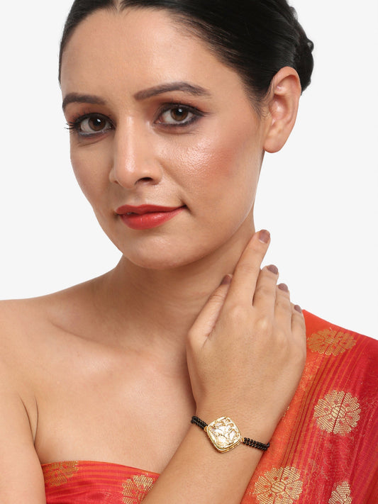 Women's Black Gold-Polished Kundan Mangalsutra Bracelet - Ruby Raang - Ruby Raang Studio