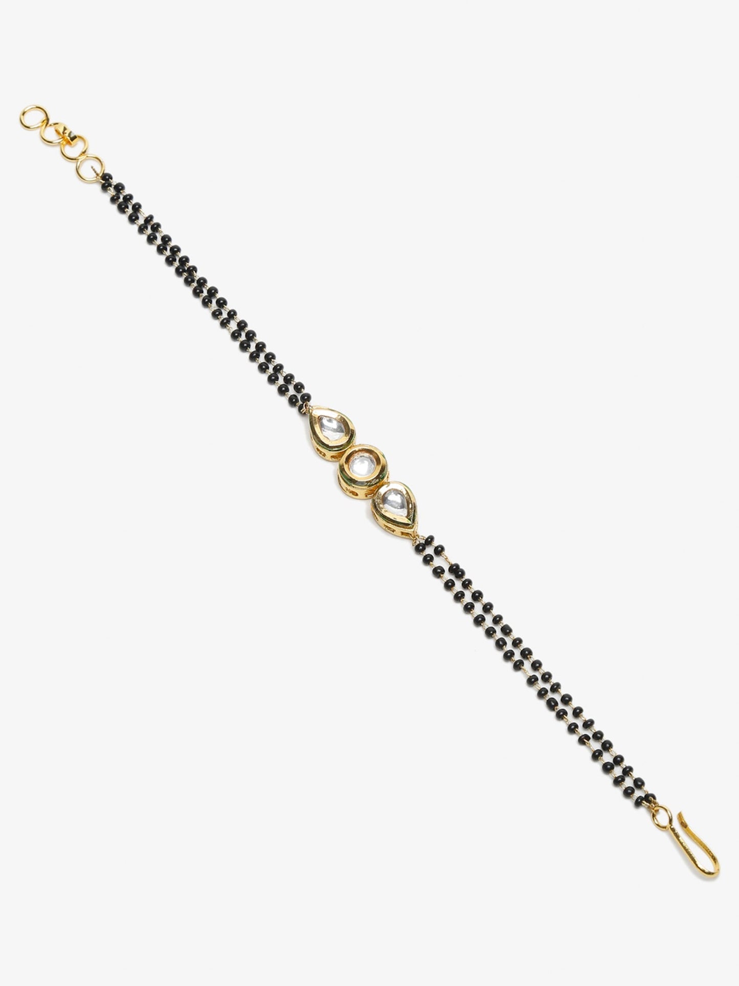 Black Gold-Toned Kundan Bracelet Mangalsutra - Ruby Raang - Swadesiicart
