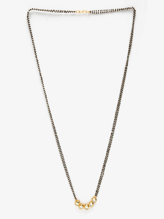 Black Gold-Polished Beaded White Kundan Studded Mangalsutra - Ruby Raang | Swadesiicart