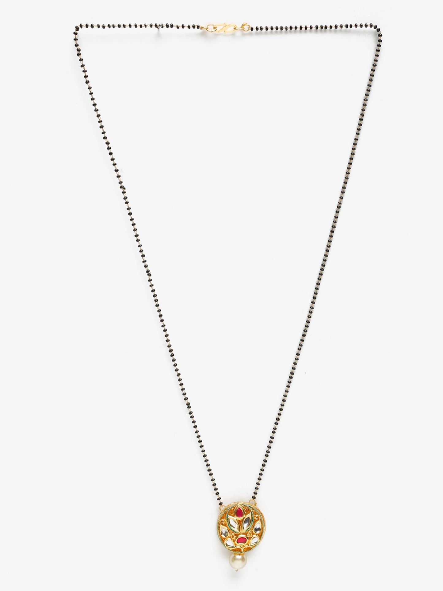 Gold-Polished Black Beaded White Kundan Studded Mangalsutra - Ruby Raang | Swadesiicart