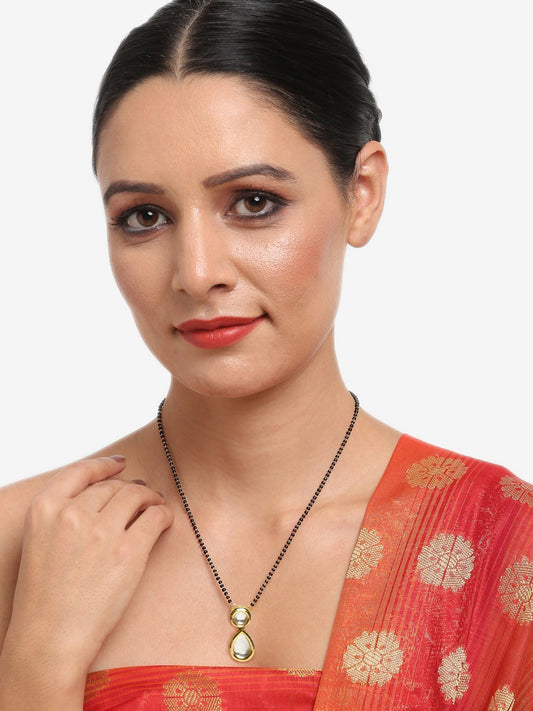 Black Gold-Toned Beads Kundan Studded Mangalsutra - Ruby Raang | Swadesiicart