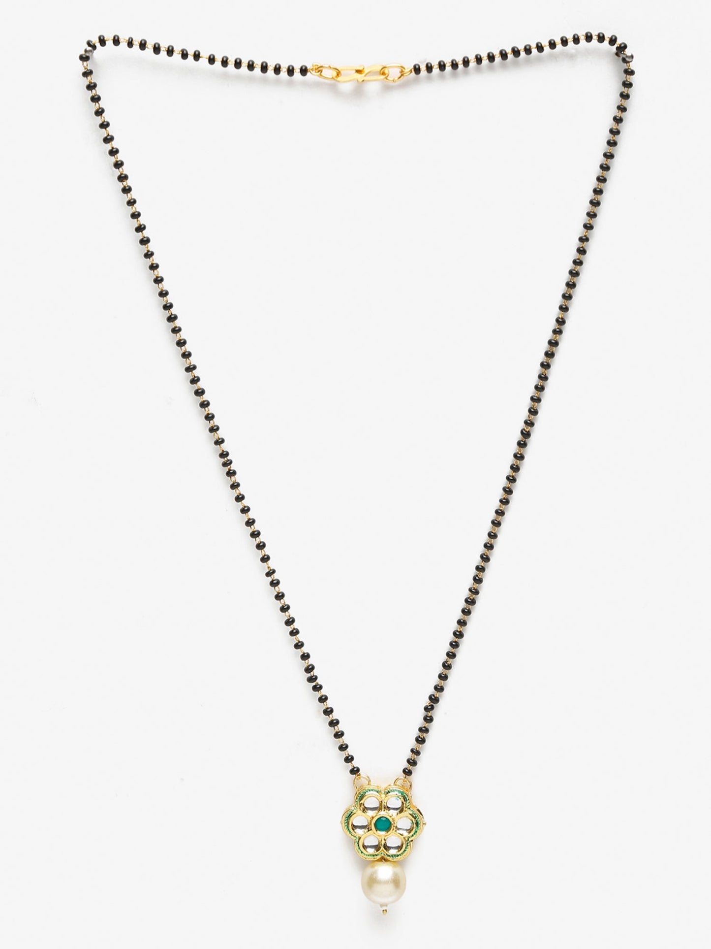 Women's Black Gold-Polished Kundan Mangalsutra - Ruby Raang | Swadesiicart