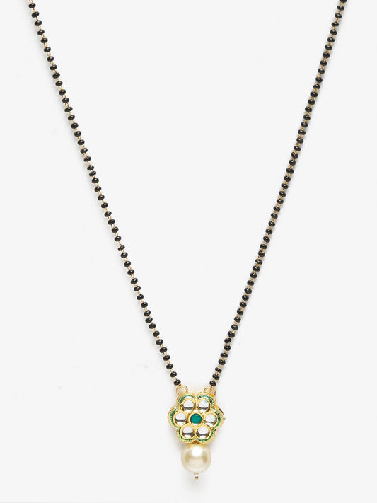 Women's Black Gold-Polished Kundan Mangalsutra - Ruby Raang | Swadesiicart