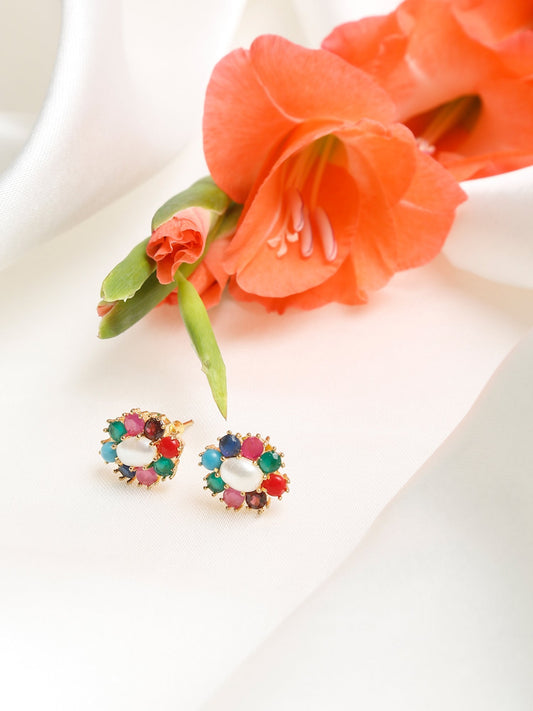 Multicoloured Gold-Toned Contemporary Studs Earrings - Ruby Raang - Ruby Raang Studio