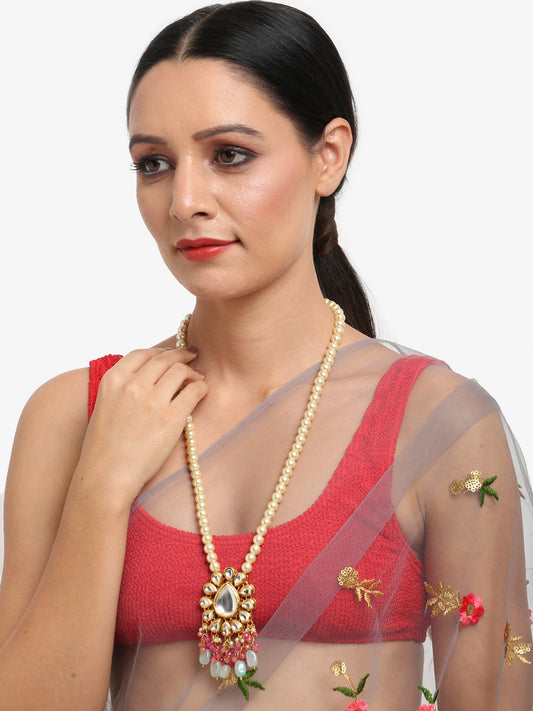 Gold-Toned Pink Gold-Polished Handcrafted Necklace - Ruby Raang | Swadesiicart