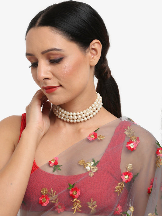 Gold-Toned White Gold-Polished Handcrafted Necklace - Ruby Raang | Swadesiicart