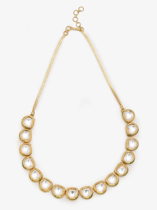 Women's Gold-Polished Kundan Choker Necklace - Ruby Raang | Swadesiicart