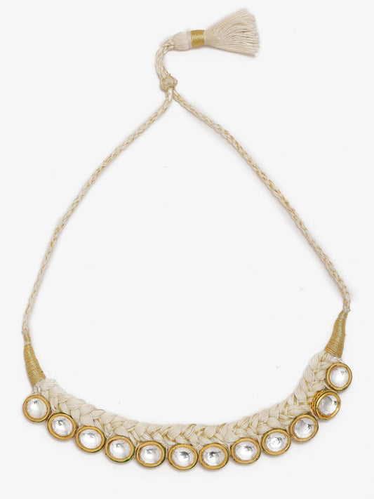 Gold-Toned White Gold-Polished Handcrafted Necklace - Ruby Raang | Swadesiicart