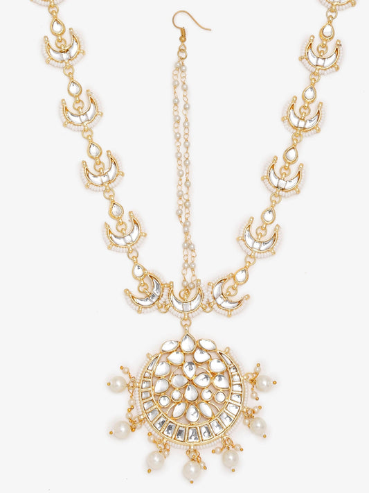 Gold-Polished White Kundan Matha Patti - Ruby Raang | Swadesiicart