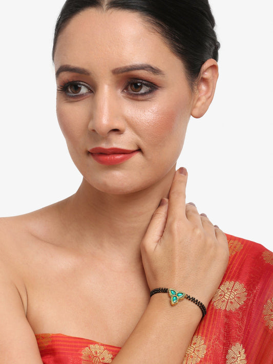 Women's Black Kundan Mangalsutra Bracelet - Ruby Raang - Ruby Raang Studio