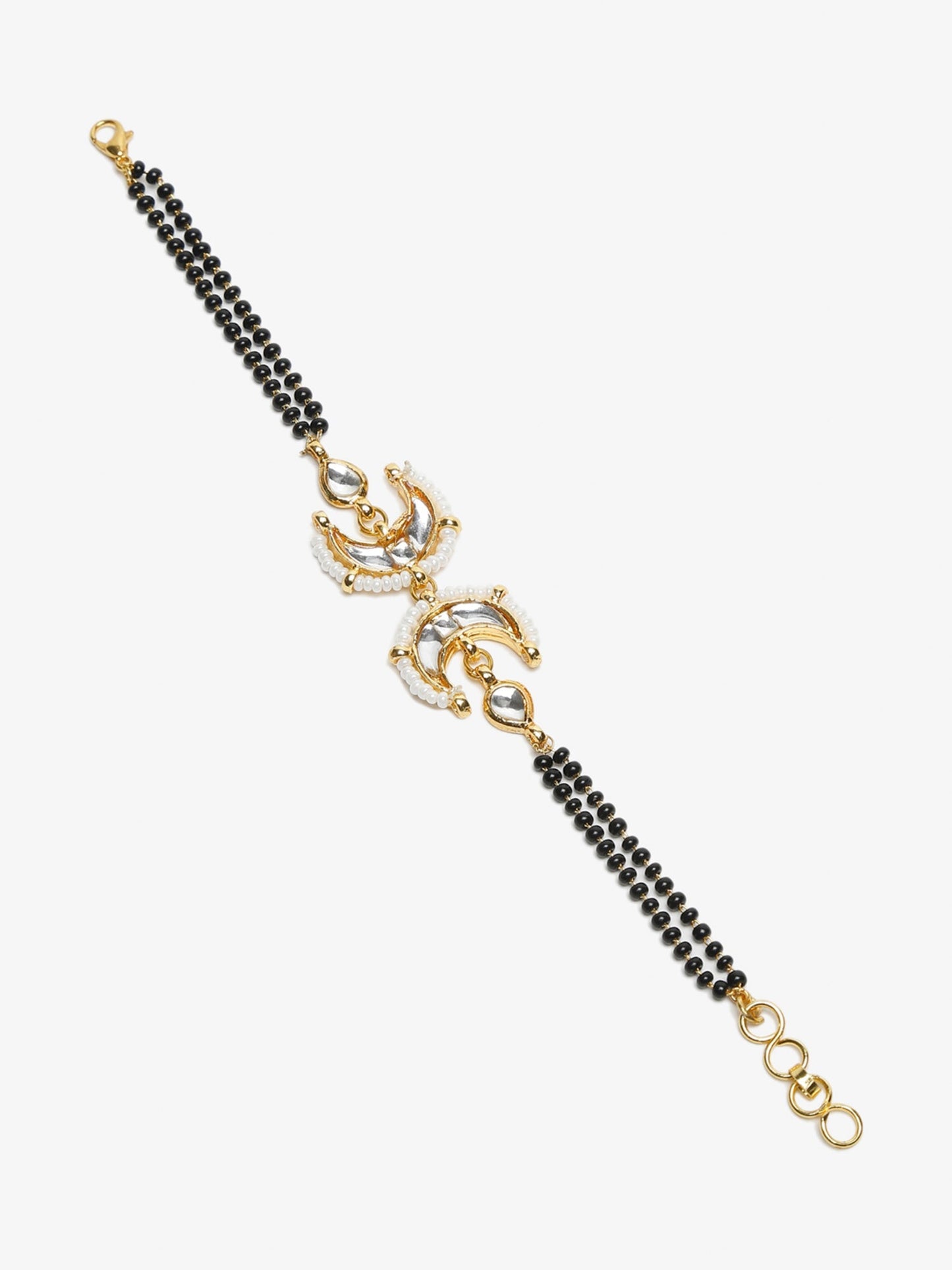 Women's Black Gold-Toned Multistrand Mangalsutra Bracelet - Ruby Raang - Swadesiicart