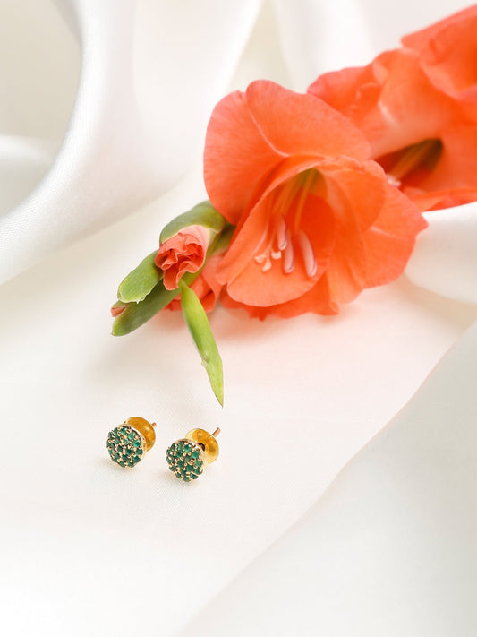Green Gold-Toned Contemporary Studs Earrings - Ruby Raang - Ruby Raang Studio