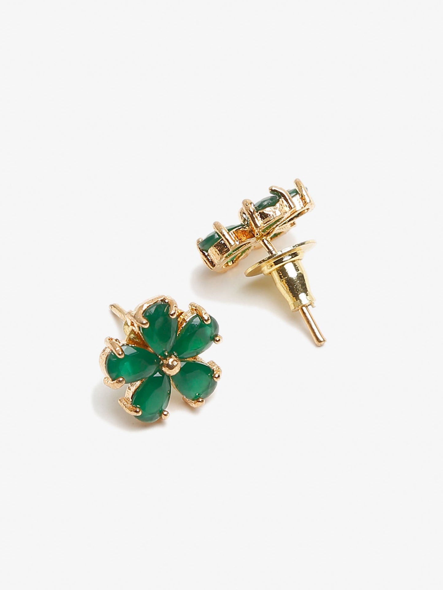 Green Contemporary Studs Earrings - Ruby Raang - Swadesiicart