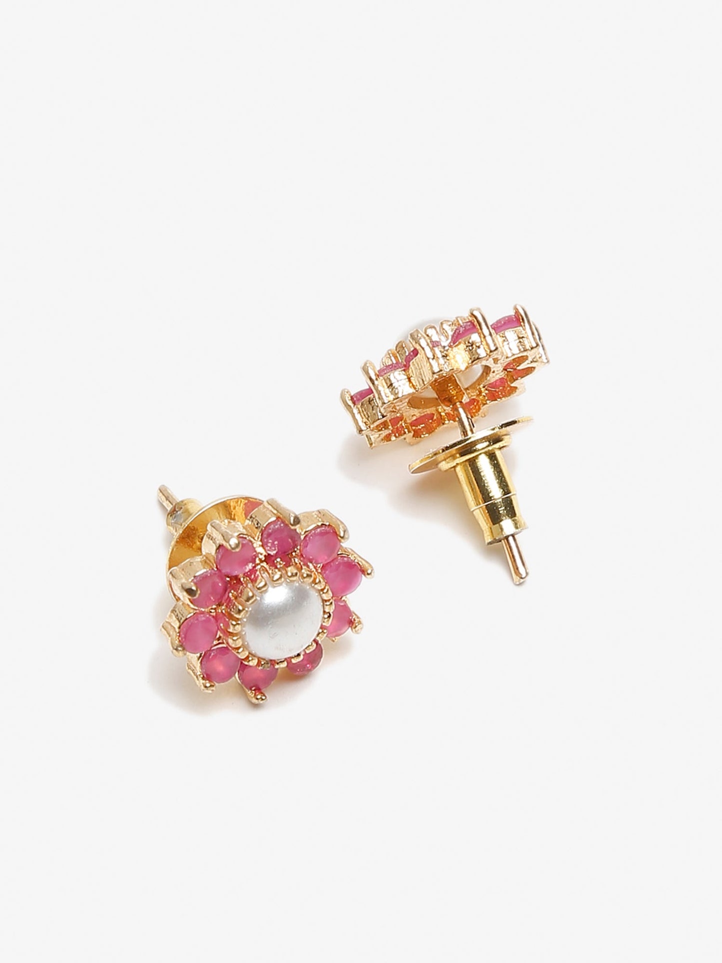 Maroon Gold-Polished Floral Studs Earrings - Ruby Raang - Swadesiicart