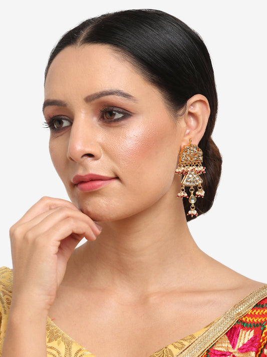 Gold-Toned Contemporary Chandbalis Earrings - Ruby Raang | Swadesiicart