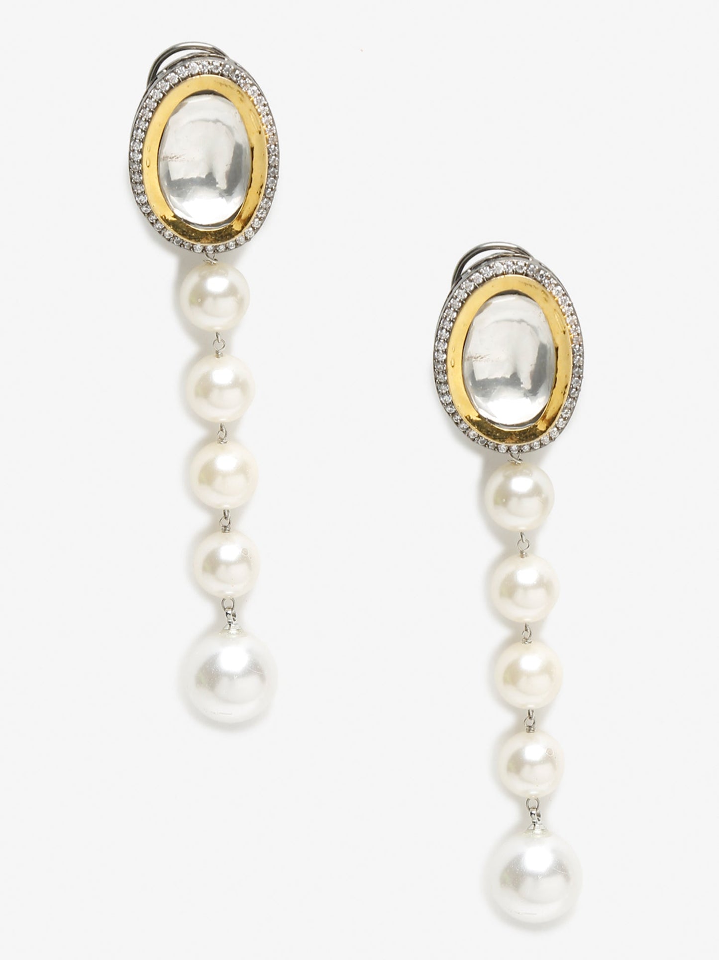 White Kundan Studded Pearls Drop Earrings - Ruby Raang | Swadesiicart