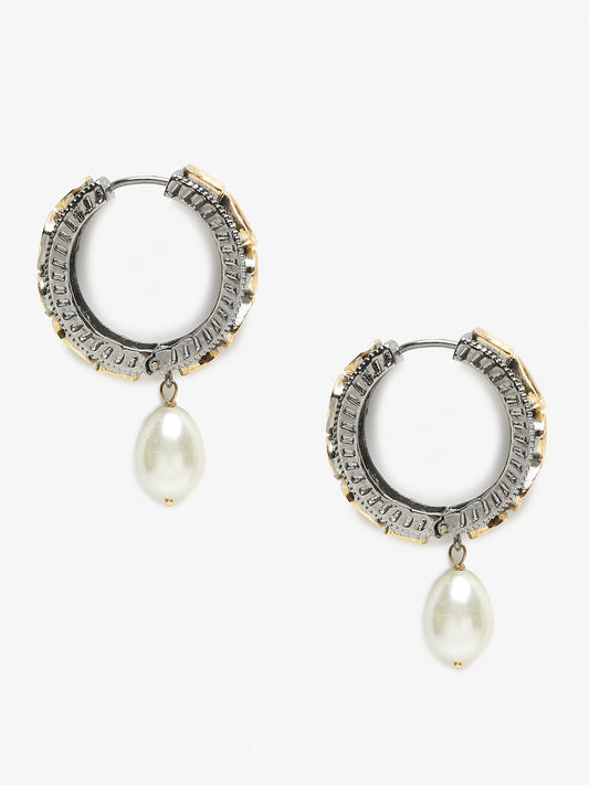 Silver-Toned White Circular Hoop Earrings - Ruby Raang | Swadesiicart