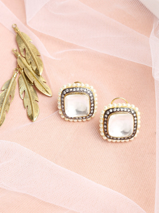 White Contemporary Studs Earrings - Ruby Raang | Swadesiicart