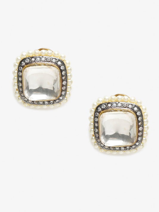 White Contemporary Studs Earrings - Ruby Raang | Swadesiicart