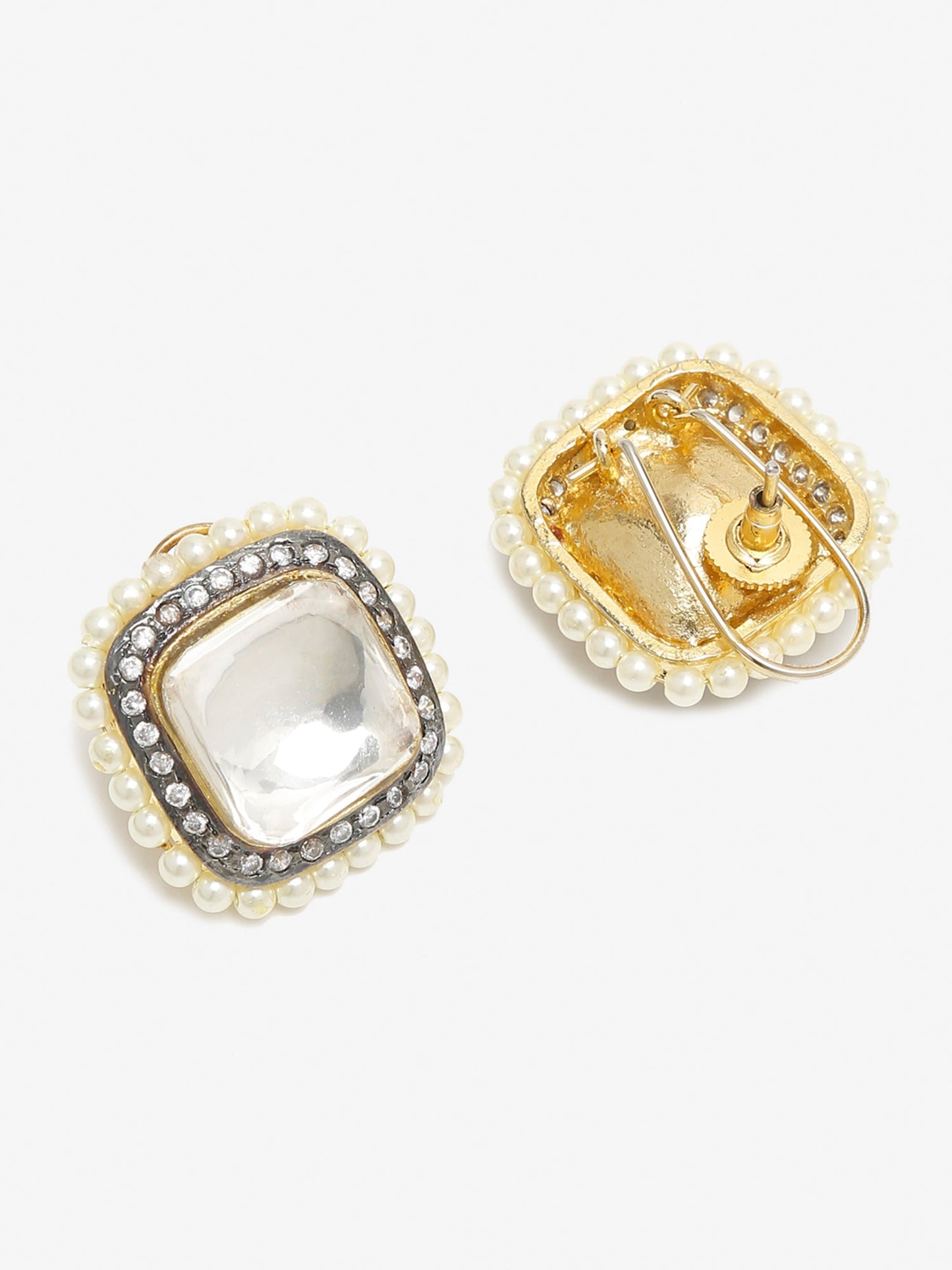 White Contemporary Studs Earrings - Ruby Raang | Swadesiicart